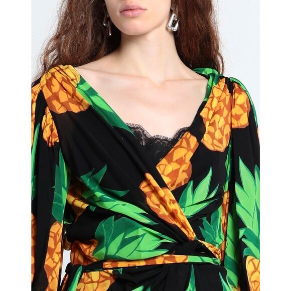 Dolce & Gabbana Runway Pineapple Wrap Silk Mini Dress Multicolor IT 42 M - Picture 4 of 13